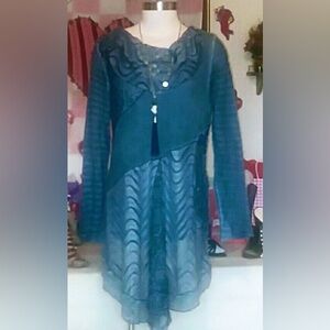 Violet Ruby Lagenlook Textured Knit and Lace Sweater